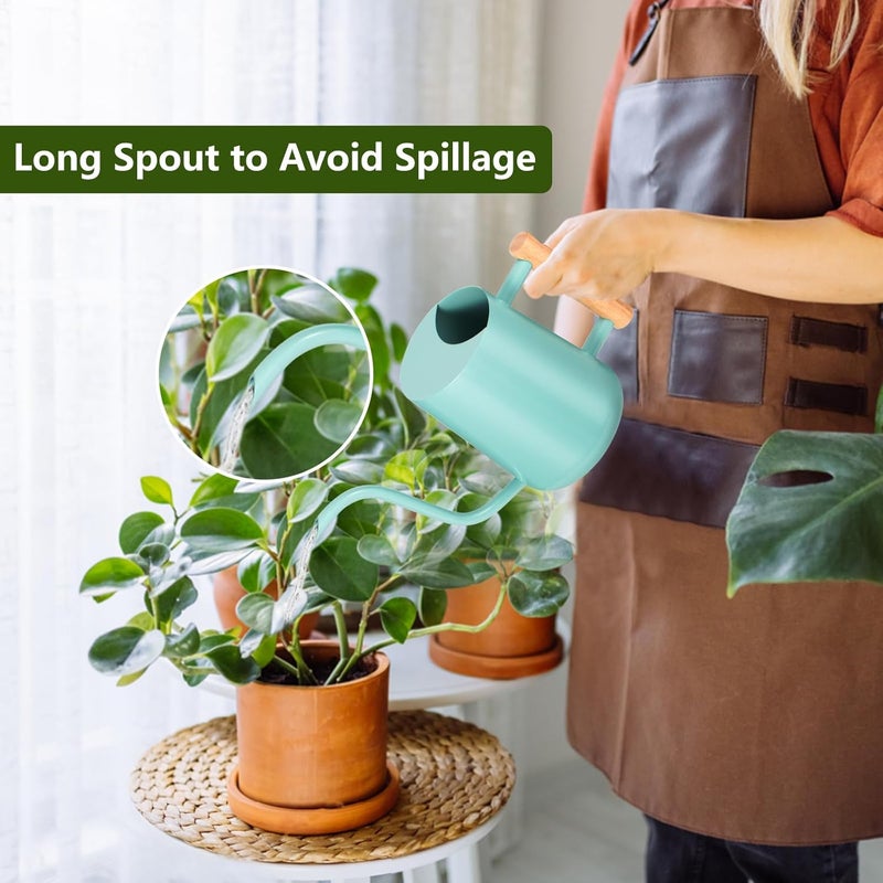 GUKJOB Watering Can Indoor Plants, 35oz Small Indoor Stainless Steel Metal Watering Can Modern Decorative Watering Pot with Long Spout for Indoor House Plant Bonsai Outdoor Garden Flowers -Green - Image 2